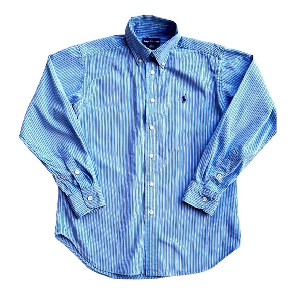 Ralph Lauren Boys Blue Striped Button Down Medium - Picture 1 of 4